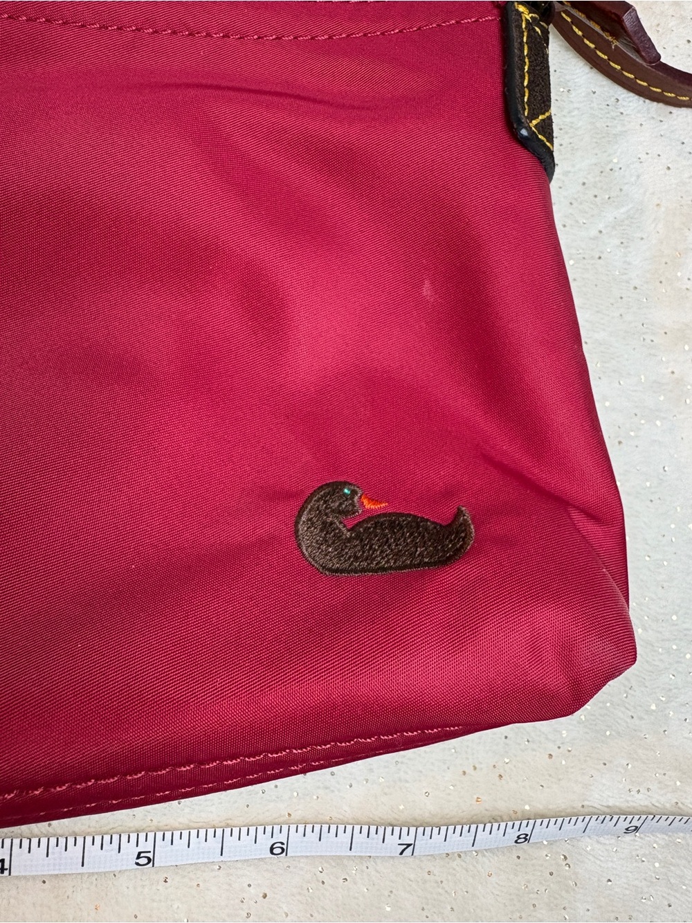 Dooney & Bourke Red Nylon Crossbody Bag Leather Strap Duck Logo - Picture 3 of 16